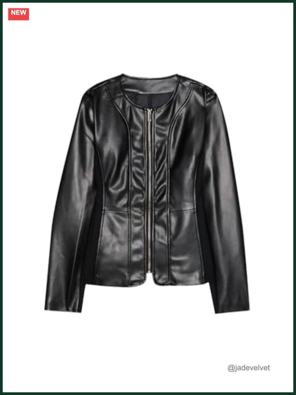 Women's Faux Leather Jacket Zip Front Round Neck Long Sleeve